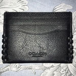 Coach business card holder. Black grained leather.